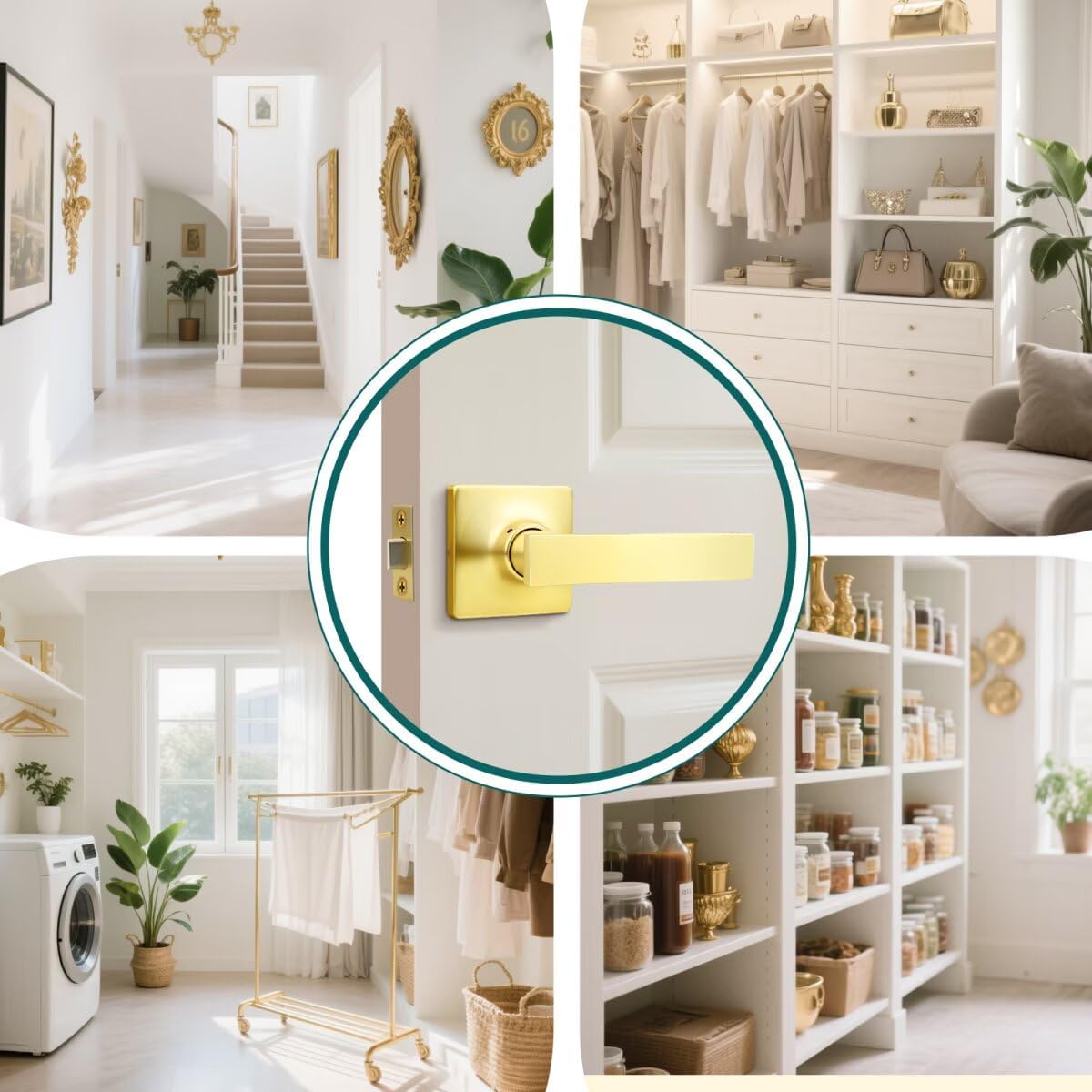 GOBEKOR 2 Pack Gold Door Handles Interior,Heavy Duty Passage Door Handles Interior Door Levers for Hallway and Closet, Modern Sleek Round Door Locks