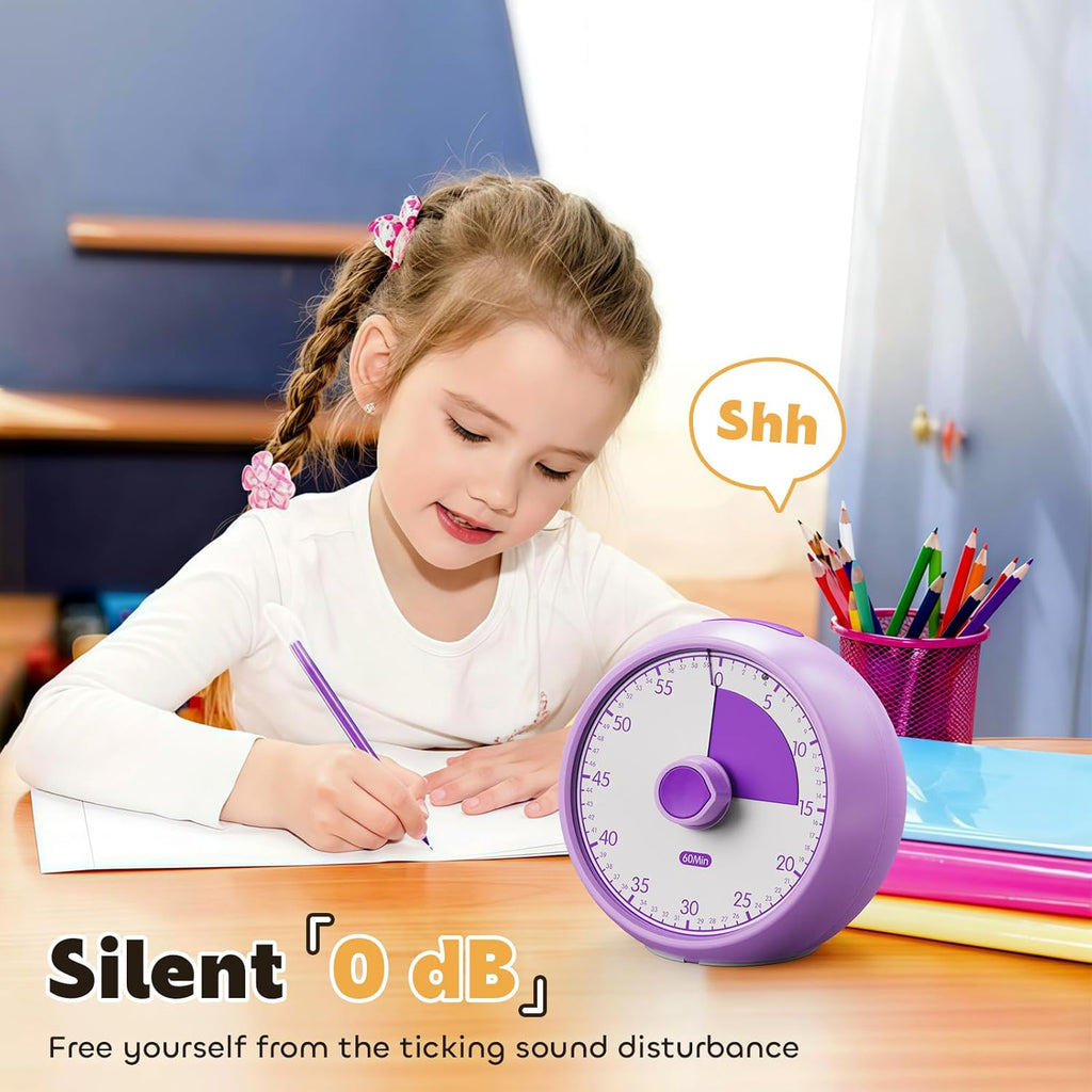 Visual Timer for Kids 60-Minute - Silent Analog Countdown Time Timer with Optional Alarm, Focus Tool for ADHD & Autism, Time Management for Homework, Chores, Office, Kitchen, Teaching & Study Routines