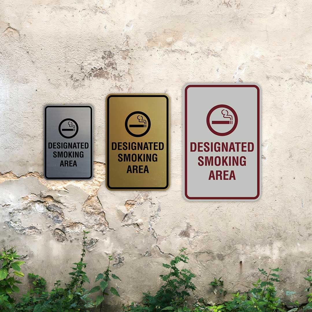 Signs ByLITA Portrait Round Designated Smoking Area Sign with Adhesive Tape, Mounts On Any Surface, Weather Resistant, Indoor/Outdoor Use (Walnut) - Medium 2 Pack