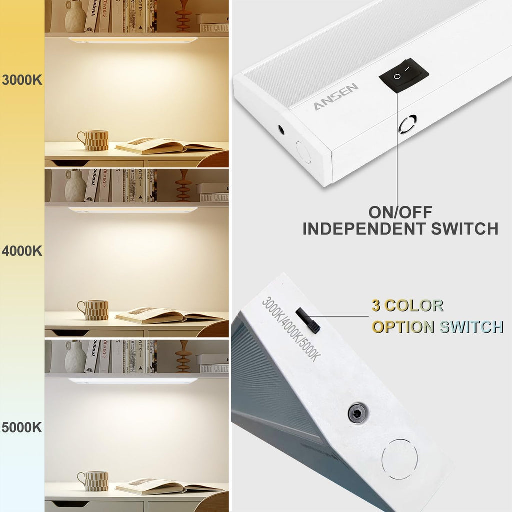 Ansen 2Packs of Under Cabinet Lighting Hardwired, 36in 22W 1426LM Dimmable Led Light for Kitchen/Closet, CRI 92+, R9 90+, 3 Color Temperature, 3000K/4000K/5000K(Warm White, Cool White, Daylight)