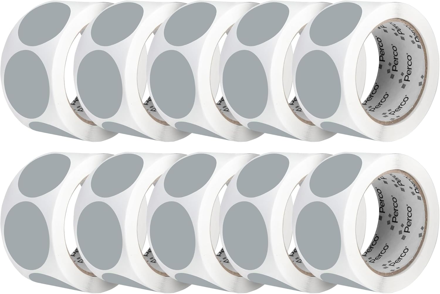Perco Grey 2-Inch Perforated Circle Dot Sticker Labels — 10 Rolls, 5,000 Round Stickers — with Permanent Adhesive for Organizing, Color Coding, Bin Labeling, Packaging Alerts—Made in USA