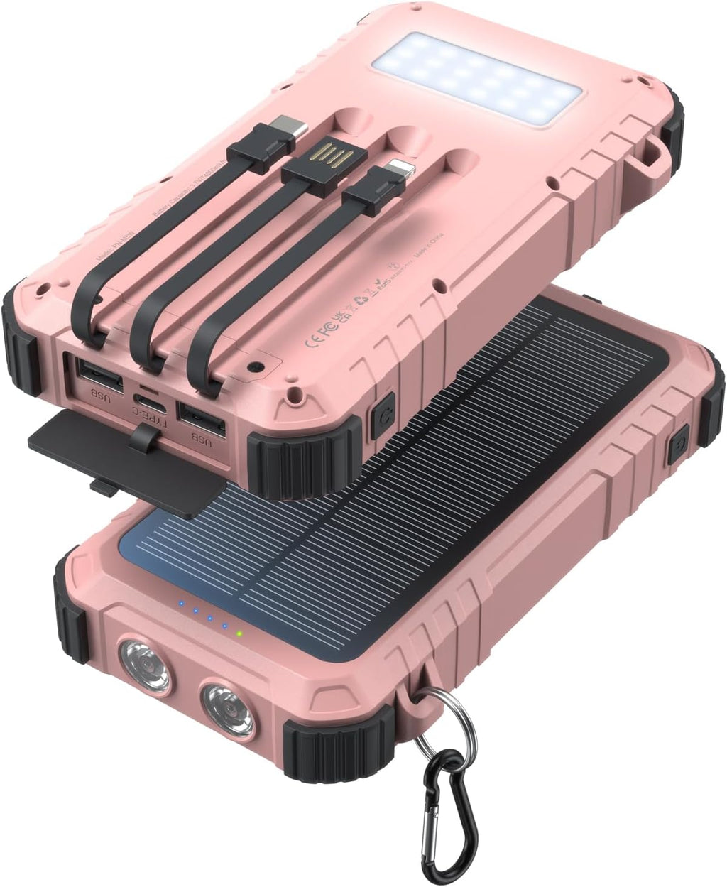 Power-Bank-Solar-Charger 45800mAh Fast Charging with 3 Built-in Cables LED Flashlight Portable External Battery Pack Compatible with iPhone, and-roid, Tablet, Drone, Camera