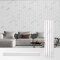 OUZUGIE WPC Acoustic Slat Wall Paneling, 8-Pack 114 x 6 Inches 3D Wall Panels for Interior Wall Decor,Living Room,TV Background,Study Room,Office Spaces,Bedroom,Low Grille (White)