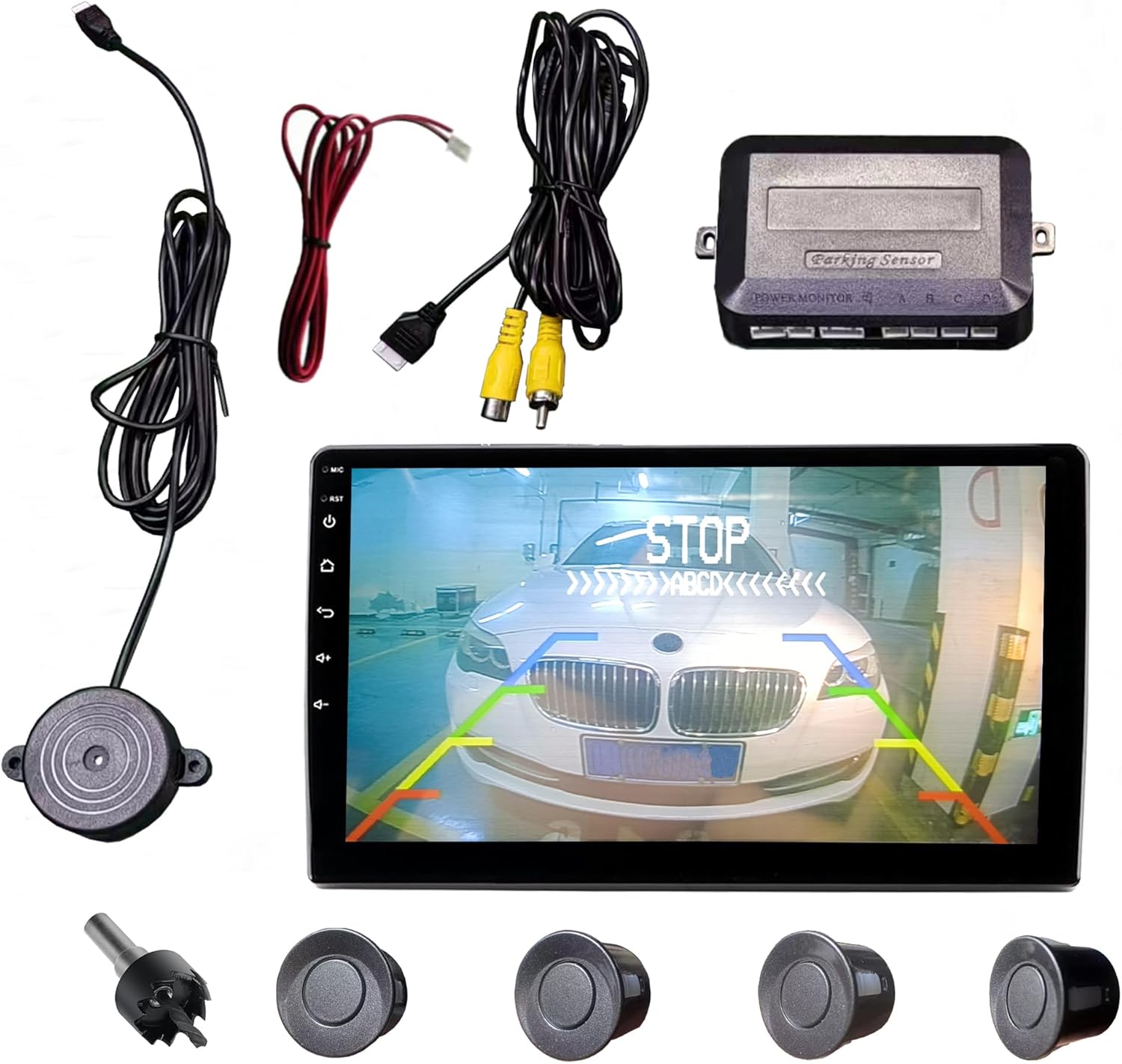 LCD Parking Sensor Kit - Displays Data on Original Screen, Easy Rear Installation, Compatible with All Camera Formats (AHD, CVBS), 18 Probe Colors to Match Any Vehicle