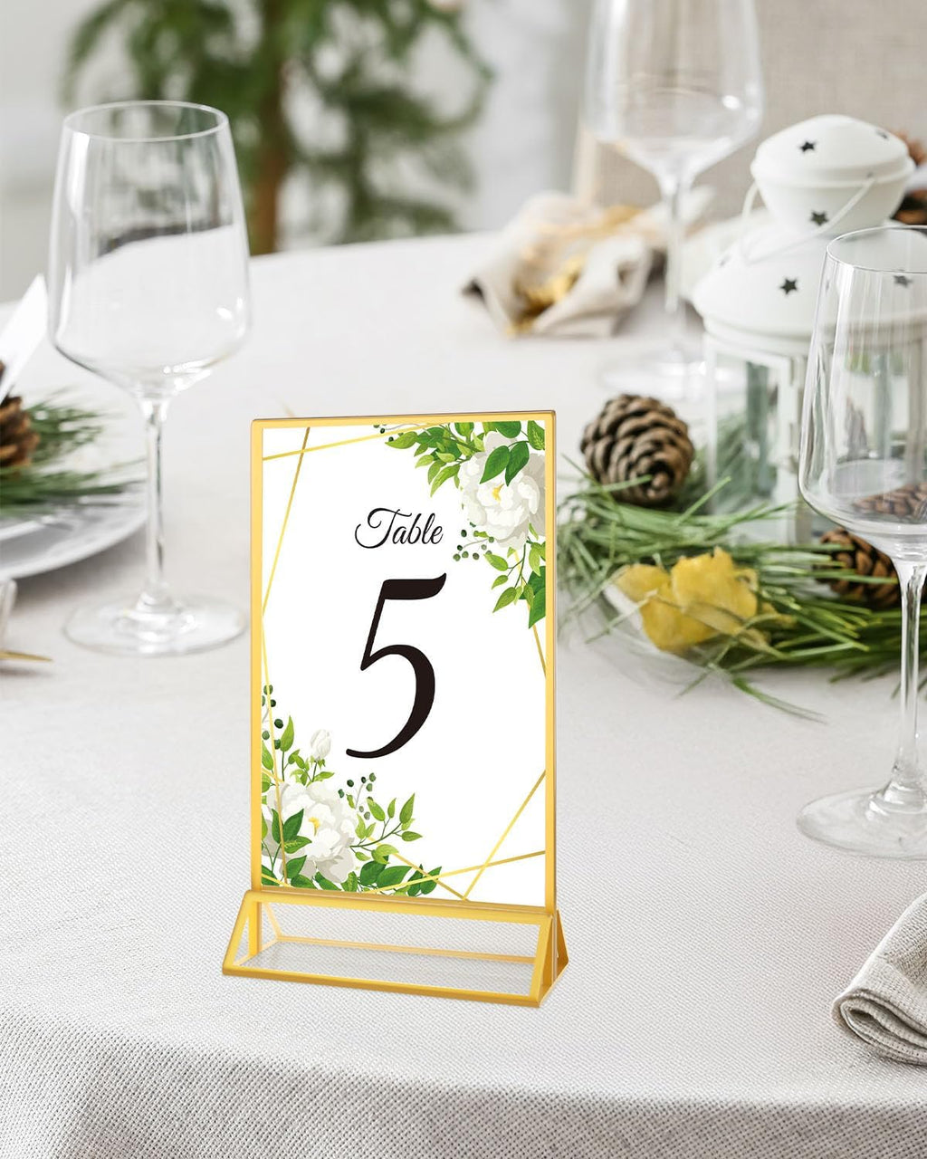 8 Pack 5x7 Gold Acrylic Sign Holders, Double Sided Picture Frame Stands Vertical, Clear Wedding Table Numbers Frames for Photo Display, Restaurant Menu, Flyers