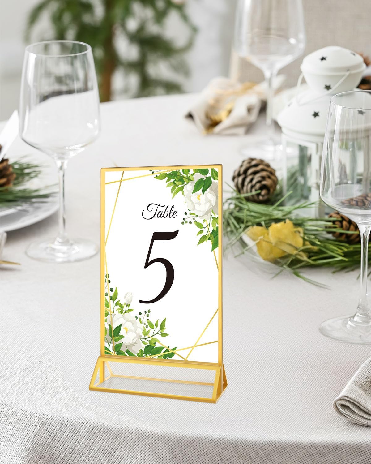 24 Pack 5x7 Gold Acrylic Sign Holders, Double Sided Picture Frame Stands, Clear Table Menu Holder Display Stand for Wedding Table Numbers, Restaurant Signs, Party, Office Photos