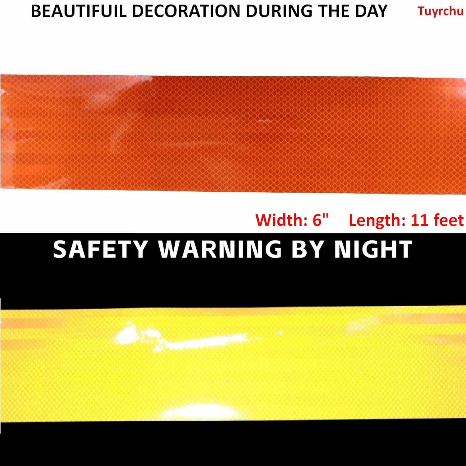 Non Fading Reflective Tape Orange Outdoor Waterproof 6 inch, High Visibility Industrial Marking Tape, Safety Adhesive Stickers (11 feet)