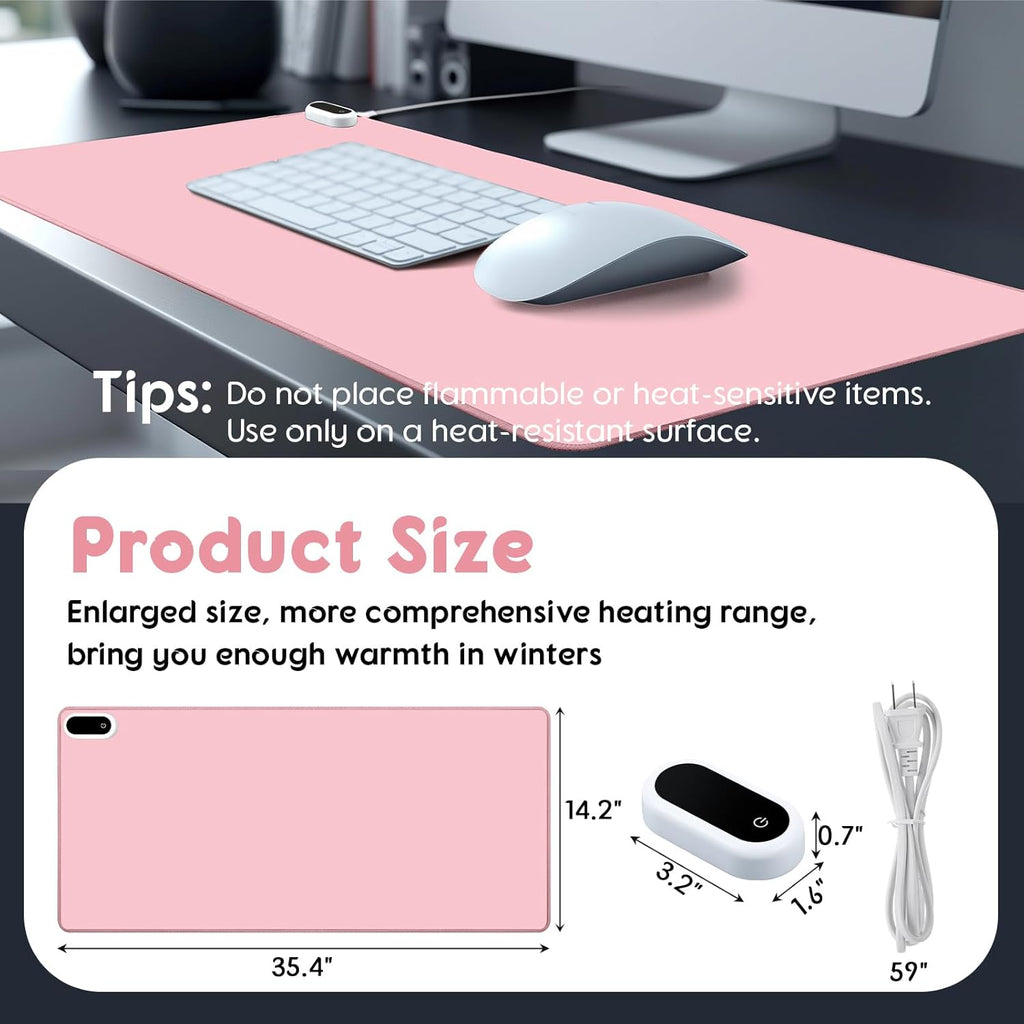 Konohan Heated Large Desk Mat PU Leather Warm Mouse Pad with 5 Heating Level & 4 Hour Auto Shut-Off Heating Keyboard Pad Warmer Gaming Mice Mat Only Supports 110v(Pink Color,35.4"x 14.2")