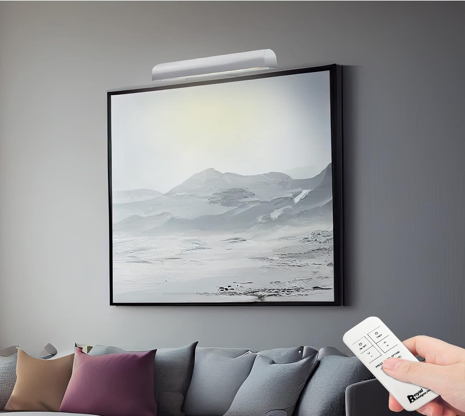 Royal Designs, Inc. Cordless Remote Control LED Picture Light, Dimmable with Timer Function, Brushed Nickel, 10.75 Inches
