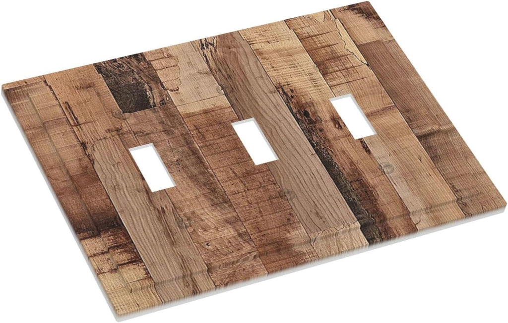Decorative Switch Plates Rustic Brown Wood Grain 3 Gang Wall Plate Triple Toggle Light Switch Cover Faceplate Electrical Wall Panels for Farmhouse Kitchen Decor