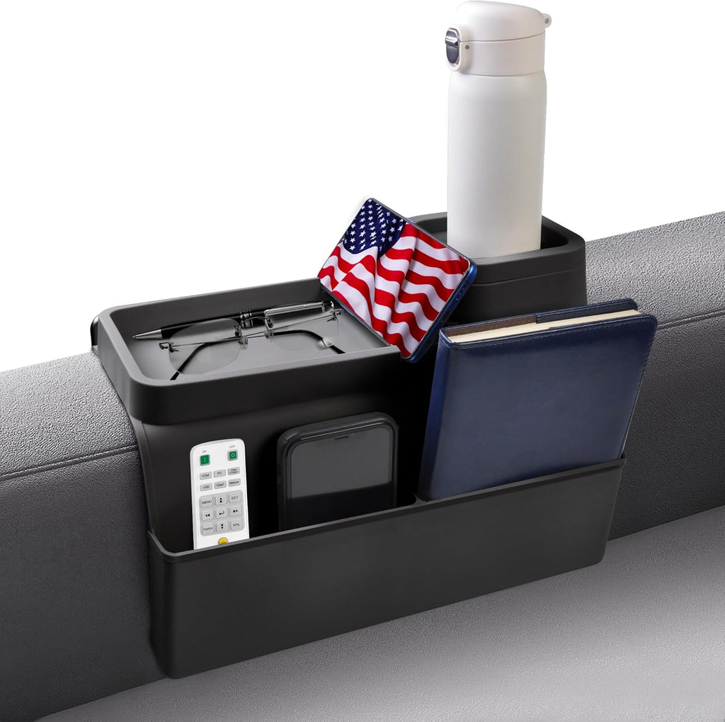 KindGa Couch Cup Holder Tray,Silicone Couch Arm Cup Holder,Couch Arm Organizer for Sofa Drinks/Phone/Remote/Snacks,Couch Armrest Recliner Armchair Caddy - Black