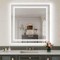 WTTY LED Bathroom Mirror 32"x32" with Backlit and Front Light,Stepless Dimmable LED Mirror for Bathroom,Anti-Fog Lighted Bathroom Vanity Mirror Modern for Wall,Memory Function,Shatter-Proof