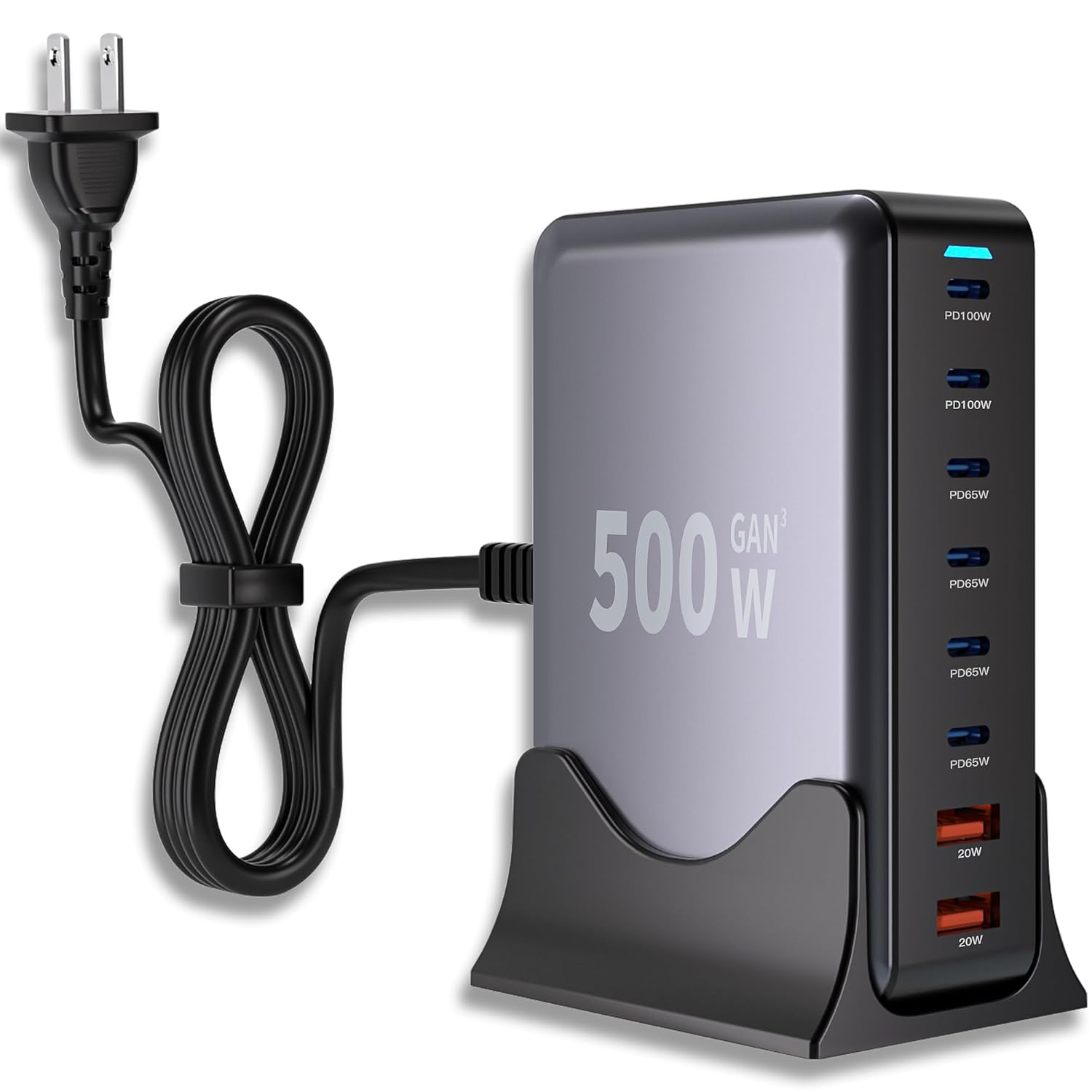 500W GaN USB C Charger Block Charging Station 8 Port Fast Charger Block with Dual 100W PD USB-C Fast Charging Station Hub Compatible with iPhone 17/16 15/14/13/Pro Max/MacBook Pro/Air/All iPad (Black)