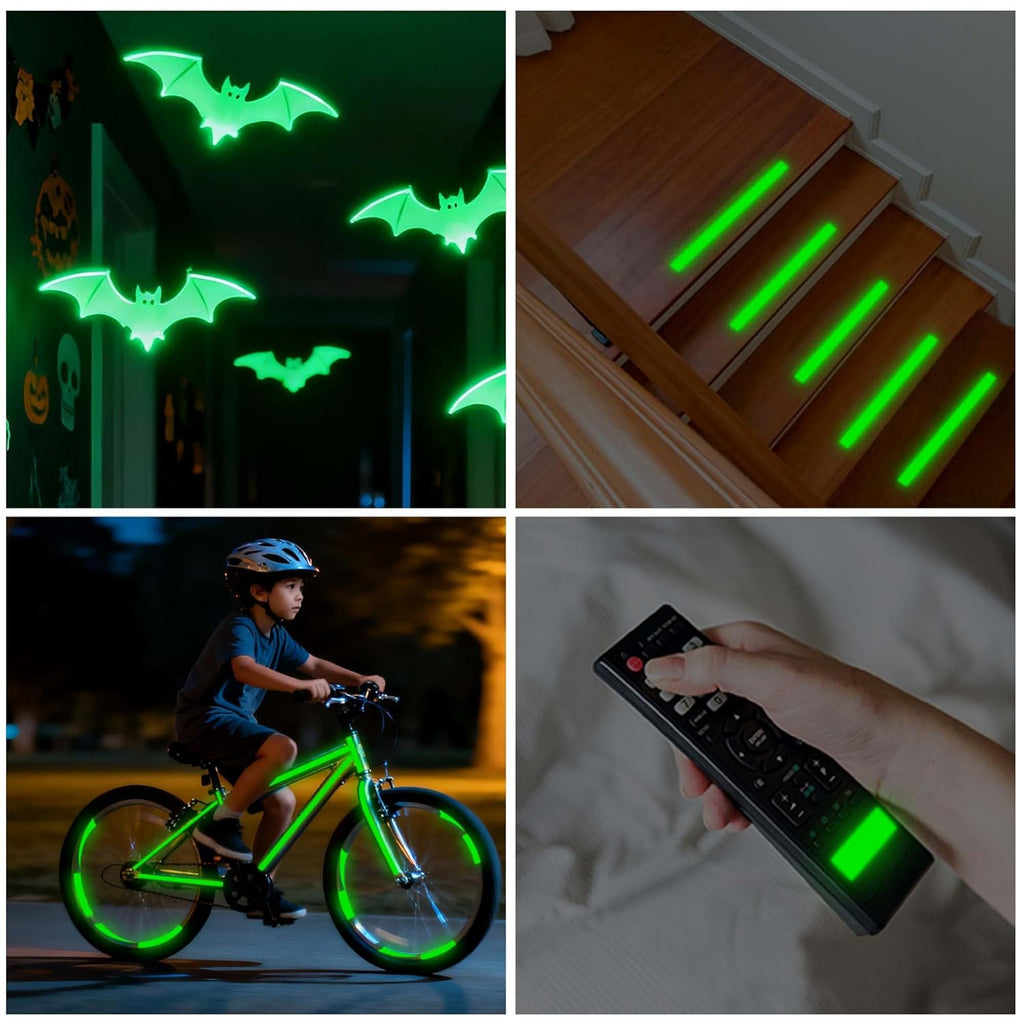 ADHES Green Glow in The Dark Tape 0.5 Inch x 65FT, Waterproof Reflective Tape for Stairs, Floors, Walls, Party, Emergency Exits & DIY Projects