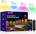 Outdoor Deck Lights 8 Packs, Smart RGBCW Fence Light, 100+ Scene Modes, Dual Lens LED String Lights with APP/Voice/Remote Control, IP65 Waterproof for Halloween Christmas Decor, 52ft White