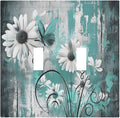 Decorative Switch Plates Teal Daisy Floral Vintage Wood Plank 2 Gang Double Toggle Outlet Light Switch Cover Wall Plate Electrical Faceplate For Farmhouse Cabin Decor