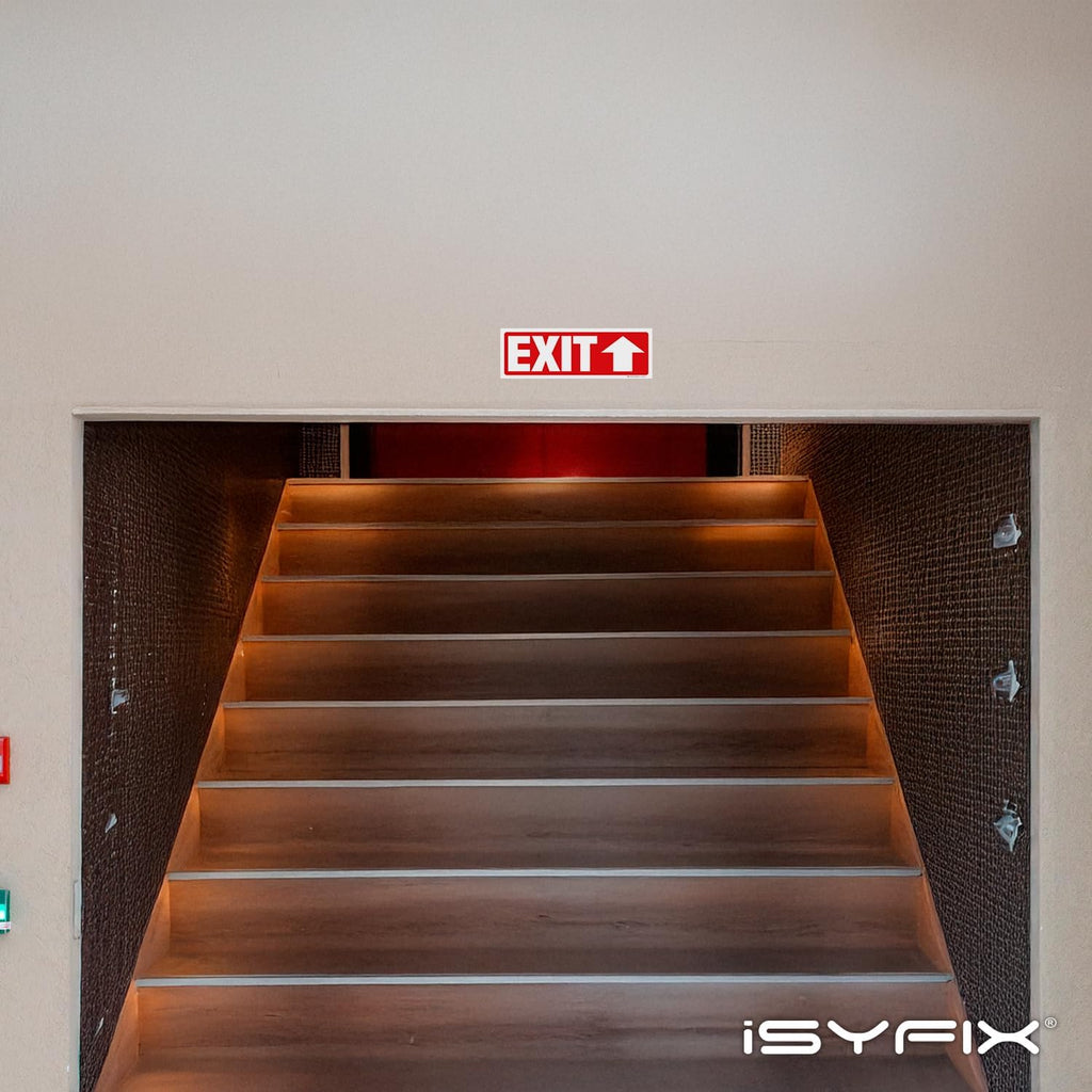 iSYFIX Exit Signs Stickers 2 Pack 12x4 Inch - Laminated Premium Vinyl Directional Up Arrow Signs for Buildings, Office, Workplace, Stores, Schools, Theaters, Parking, Restaurants, Factories