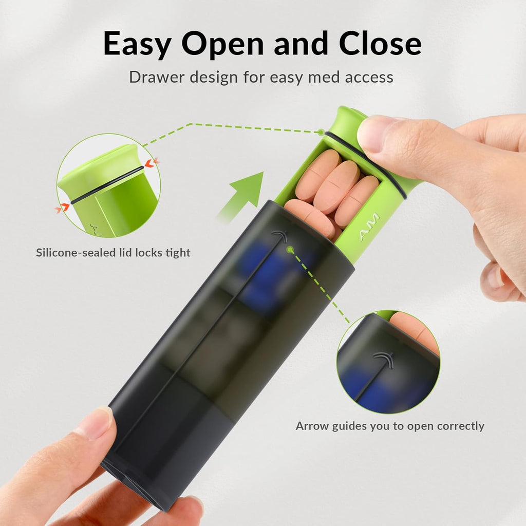 Weekly Pill Organizer 3X a Day, Detachable Pill Box 7 Day, Large 3 Times Daily Pill Case, Travel Pill Container Holder, Week Medication Dispenser Pillbox for Vitamin Supplement Medicine, Green