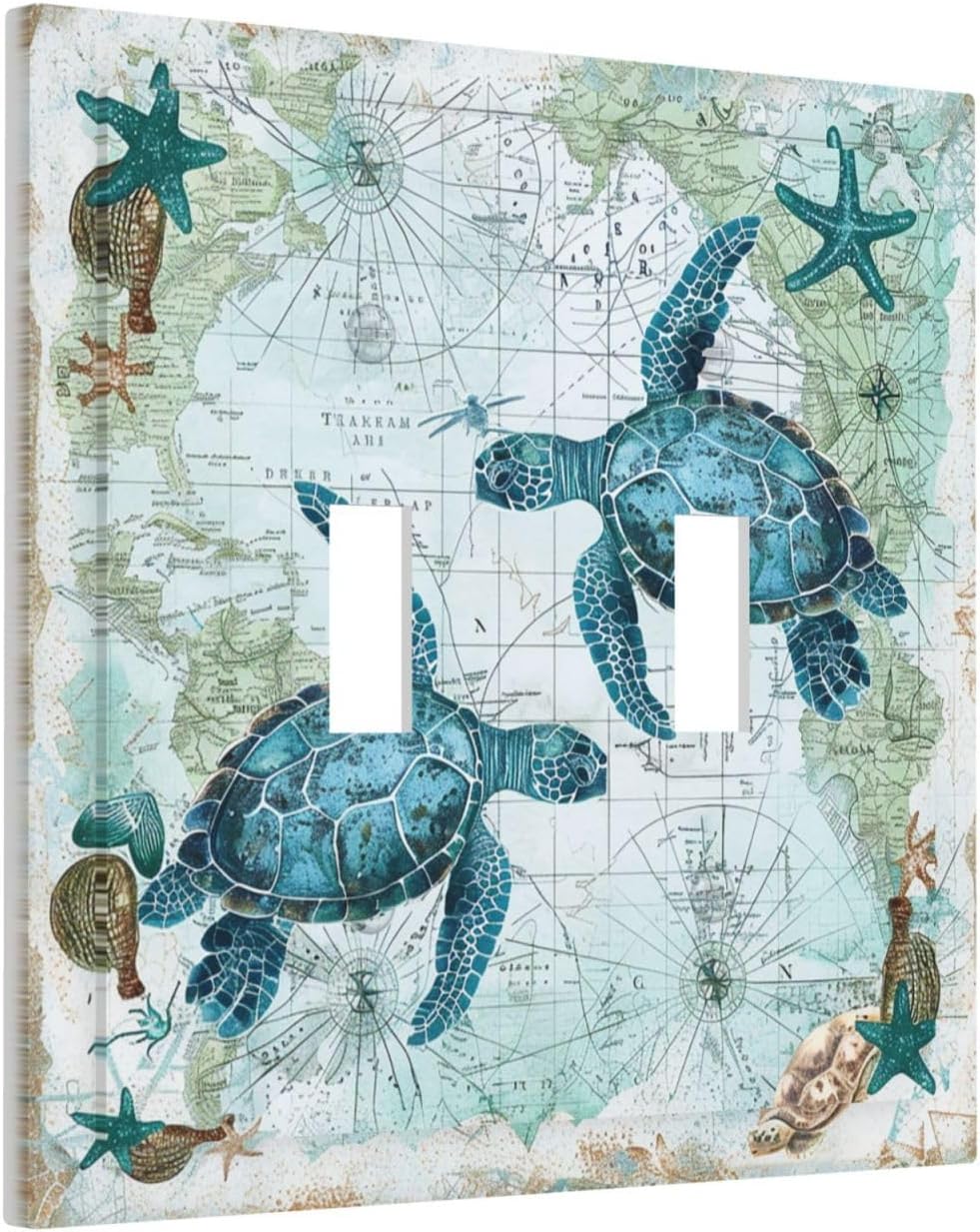 Decorative Switch Plates Nautical Green Sea Turtles Beach Blue Ocean 2 Gang Double Toggle Outlet Light Switch Cover Wall Plate Electrical Faceplate For Bathroom Kids Room Decor