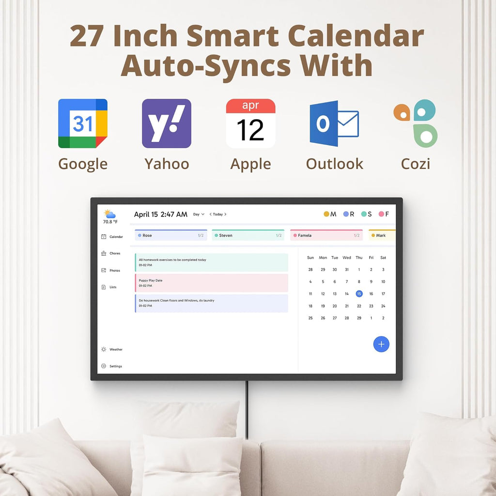 Dragon Touch 27 inch Digital Calendar Chore Chart – Interactive Touchscreen, Smart Family Planner, Hearth Display Desk Digital Calendar Seamless Scheduling Black
