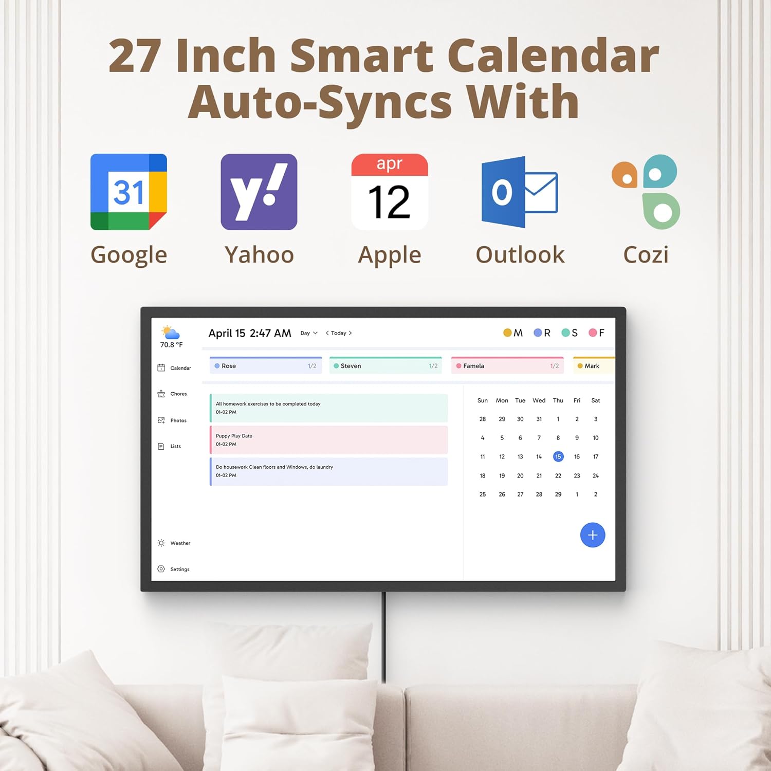 Dragon Touch 27 inch Digital Calendar Chore Chart – Interactive Touchscreen, Smart Family Planner, Hearth Display Desk Digital Calendar Seamless Scheduling Black