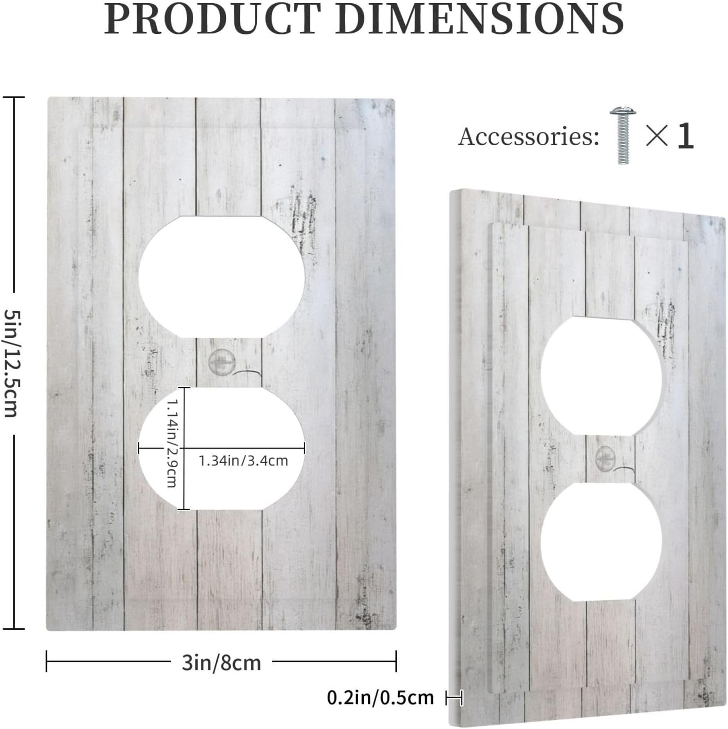 Rustic White Grey Wood Grain Outlet Covers 1 Gang Duplex Light Switch Cover Wall Plate Decorative Switch Plates Electrical Receptacle Faceplate for Bedroom Bathroom Decor