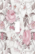 Decorative Light Switch Cover Modern Watercolor Flower Pink White Wildflower 1 Gang Single Toggle Decorator Outlet Wall Plate Device Electrical Faceplate Switchplates for Bedroom Home Decor