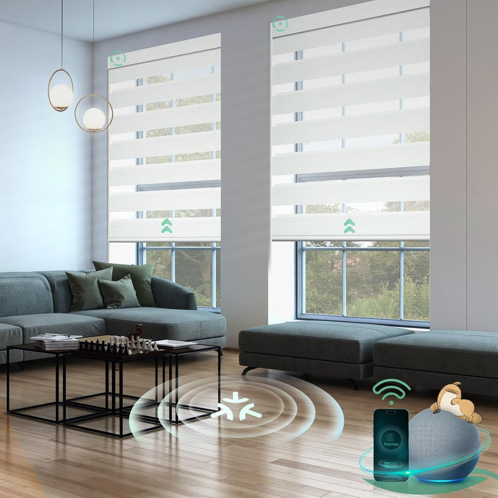 Yoolax Smart Blinds Motorized Matter Zebra Blinds Compatible with Alexa, Google Home, Apple Homekit,Window Shades Blackout Electric Custom Roll Up Indoor Cordless Zebra Shades for Home(Striped Ivory)