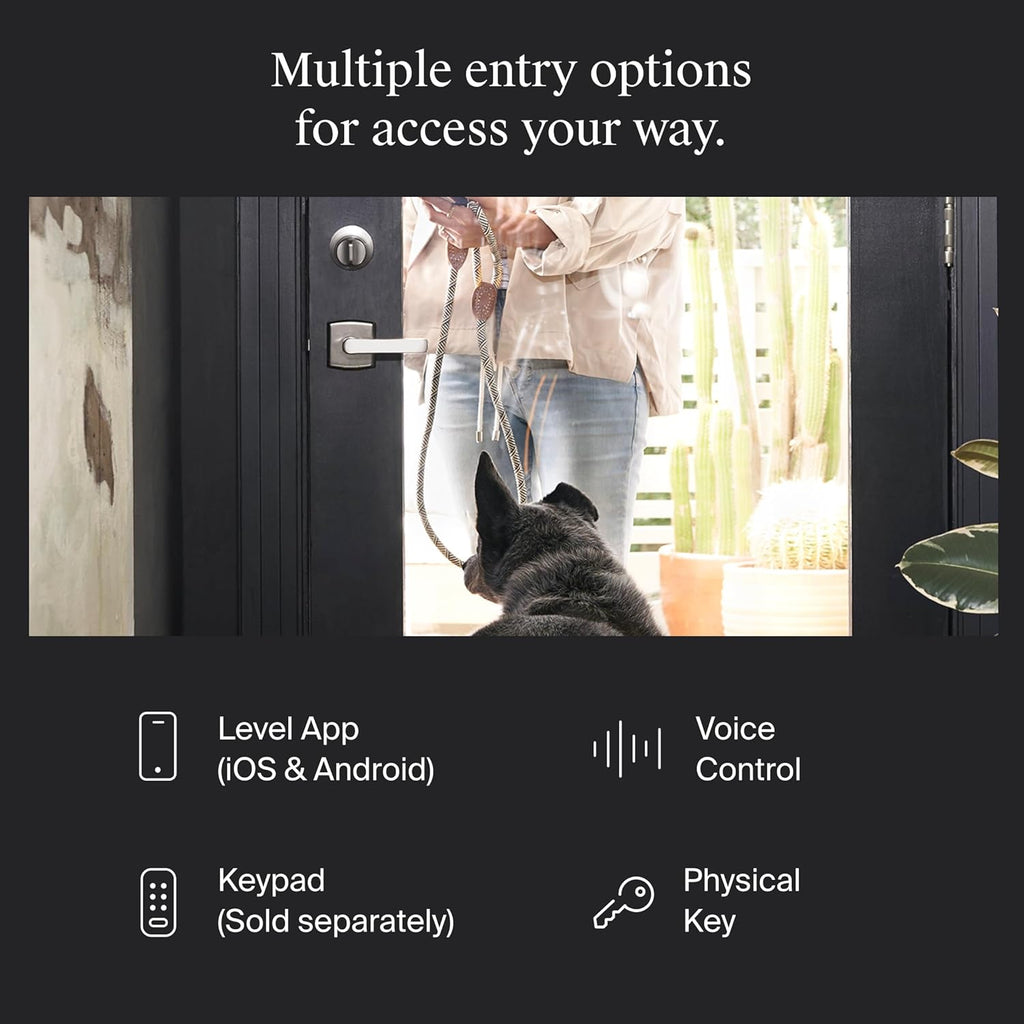 Level Lock (Matter) Smart Lock - World's Smallest, Most Beautifully Designed Matter-Over-Thread Deadbolt - Level App for iOS & Android | Works with Apple Home (Satin Nickel)