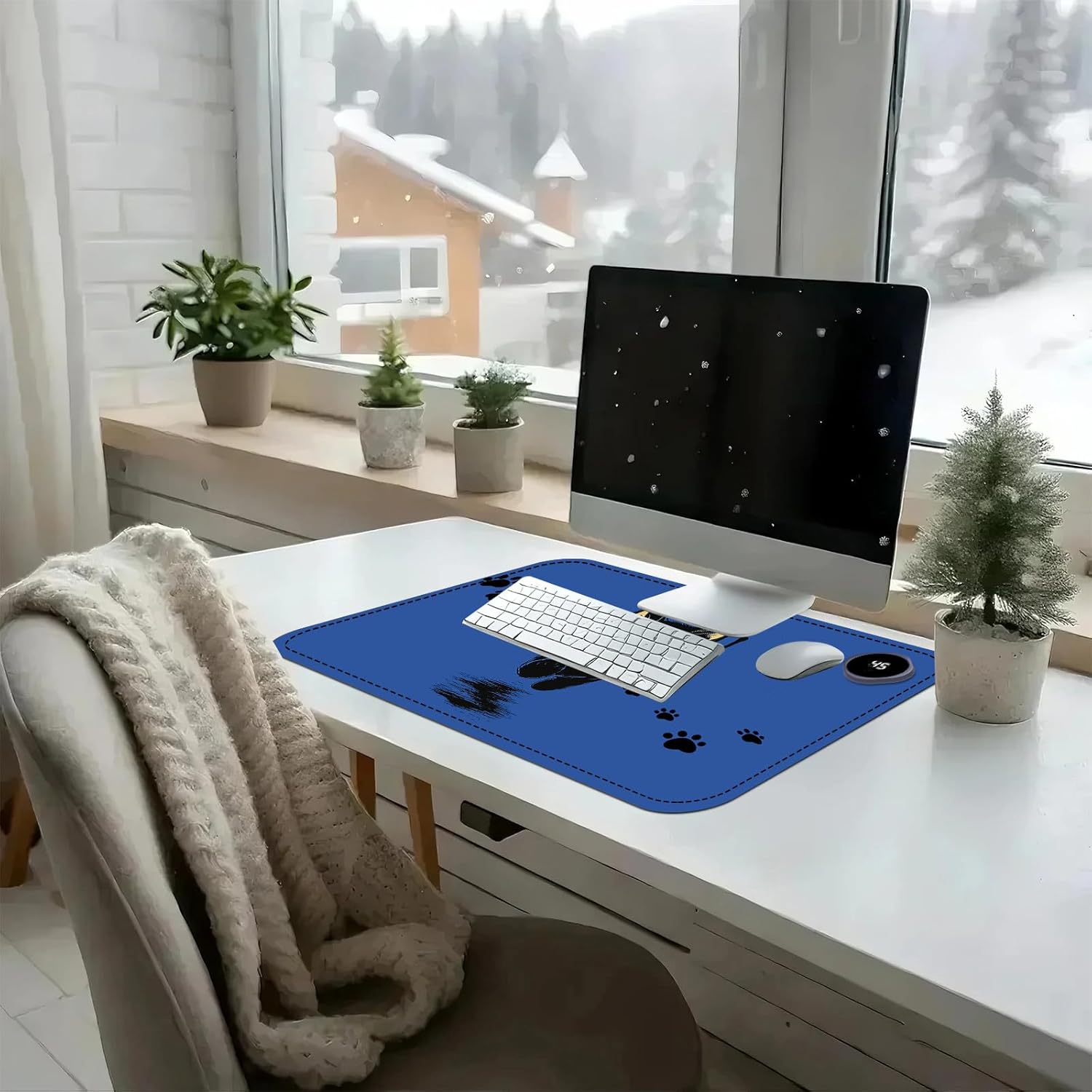 Heated Mouse Pad with 3 Temperature Settings(104°F–122°F),Large 24x14.2 Inch PU Leather Heated Desk Mat,Waterproof Warming Pad for Office,Gaming & Cold Hands Relief,Cute Black Cat