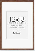Fun Memories Solid Oak Wood Picture Frame 12"x18" for Wall - Tempered Real Glass, Matted to 8.5x11, Poster Frame (Walnut Color, 1 Pack)