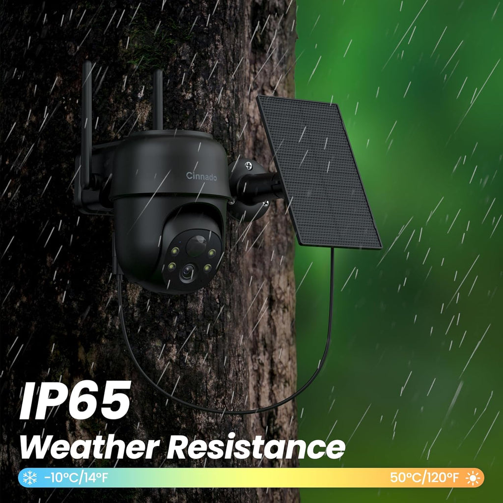 Cinnado 2K Cameras for Home Security-2.4G WiFi Outdoor Camera Wireless Solar/Battery Powered, 360° Viewing, Human Detection, Color Night Vision, Cloud/SD Storage B6 (B6-Black-1pack-2.4G)