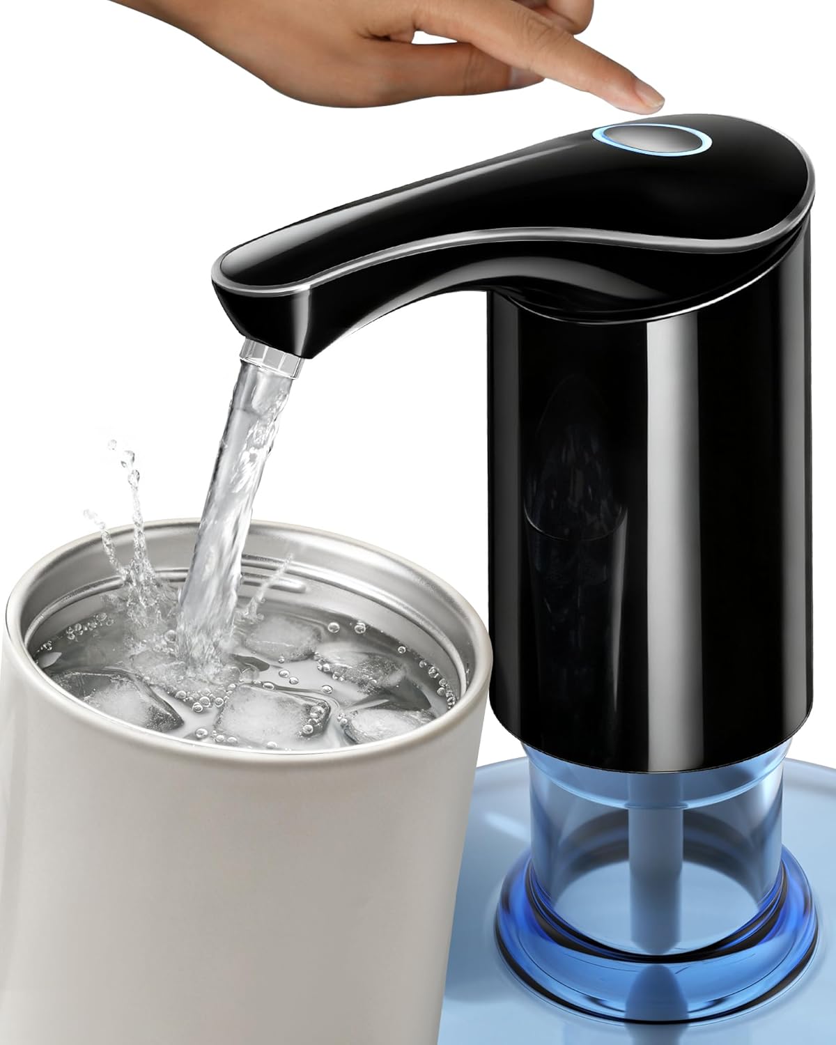Rechargeable Water Dispenser Pump for 5 Gallon Bottle, Electric USB-C Large Flow Water Jug Dispenser, Portable Automatic Submersible Bottle Pump Silent Operation for Camping Home Office