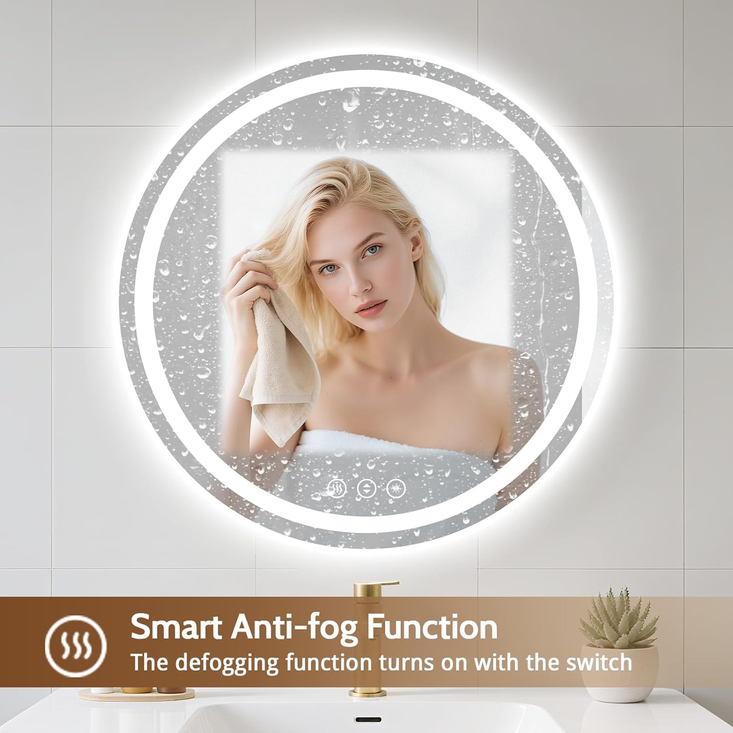 Led Bathroom Mirror with Lights, Anti-Fog & Tri-Color Lighting - Wall Mounted Shaving Mirror with Touch Sensor, Waterproof Smart LED Vanity Mirror Tempered Glass Dimmable (24" L x 24" W)
