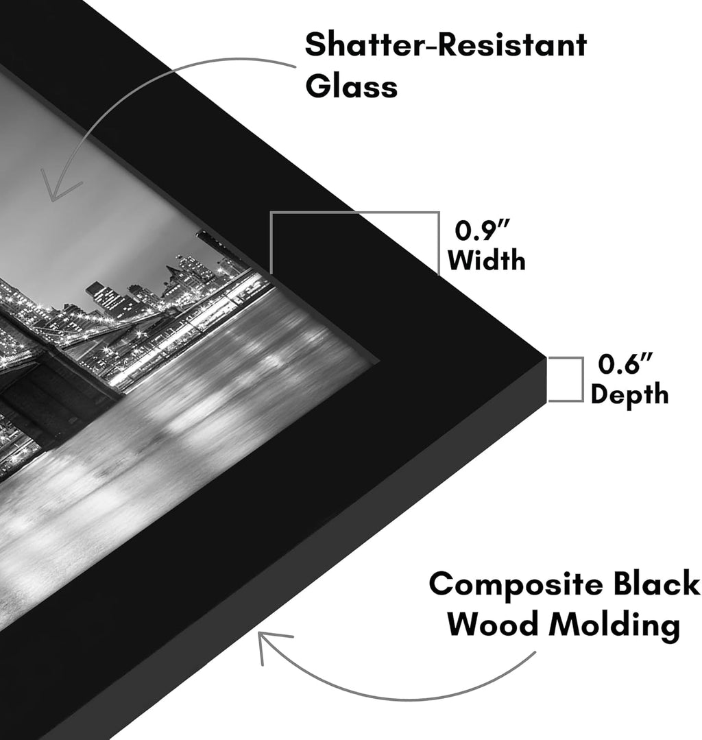 Americanflat 8.5x14 Picture Frame with Shatter-Resistant Glass - Signature Collection - Gallery-Style Frames Made of Engineered Wood - Photo Frame for Wall Display - Black
