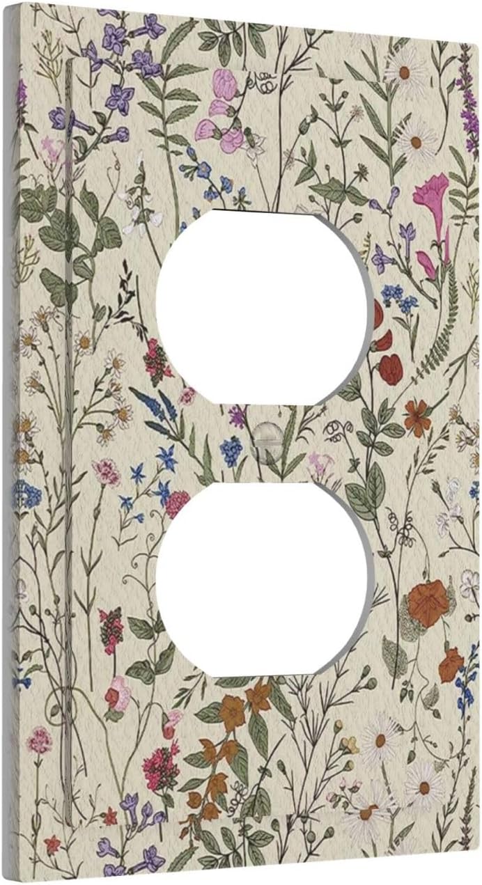 Decorative Switchplate Covers Beige Background Boho Red Flowers Plant Leaf Single Duplex Wall Plate Covers Light Switch Cover 1 Gang Outlet Plate Electrical Faceplate for Country Bedroom Decor
