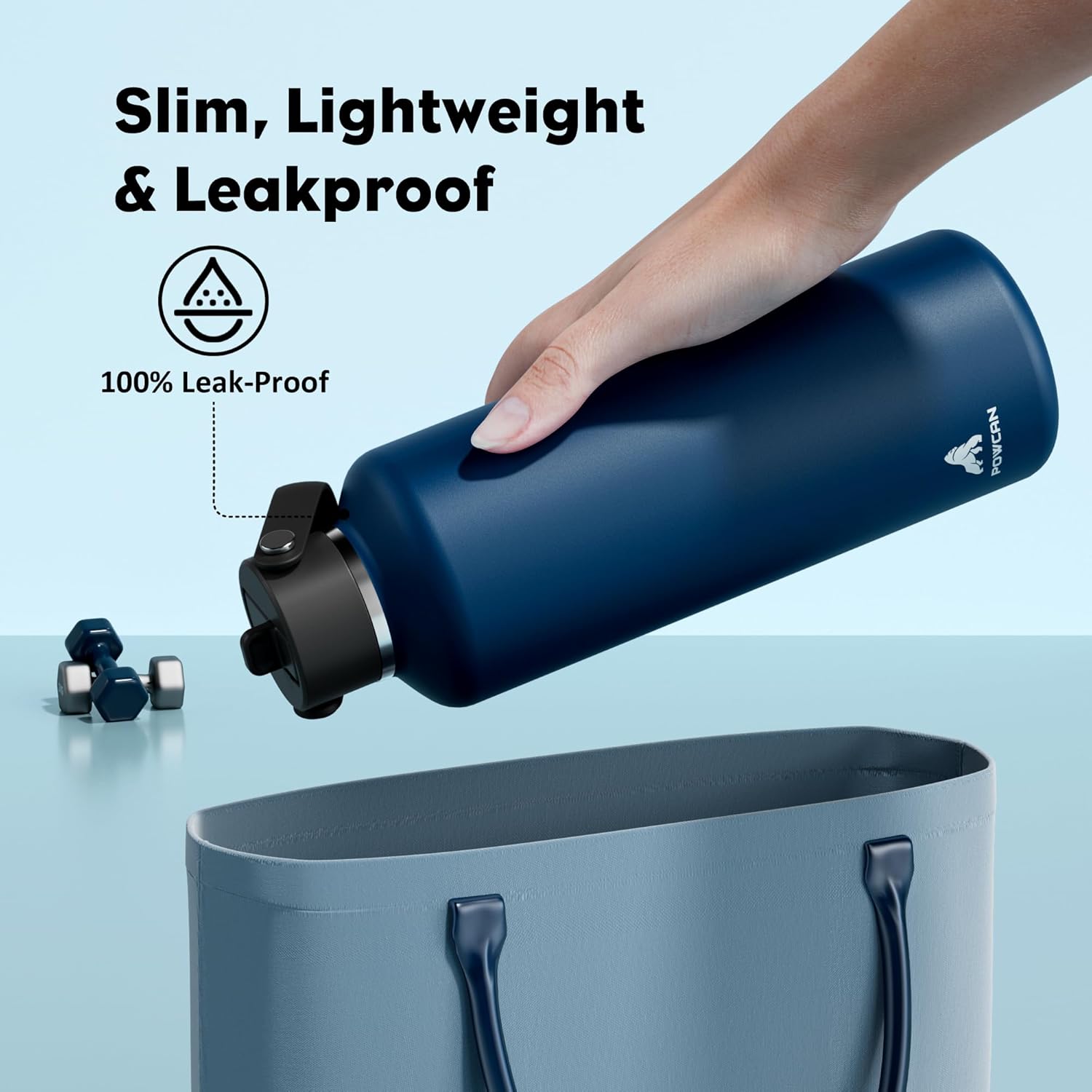 POWCAN 32 oz Water Bottle Insulated: BPA-Free, Leakproof Lid with Straw, Lightweight, Flex Cap, Stainless Steel Water Bottle for Hoilday, Men, Commute, Worker, Walking, Cycling, Daily (Indigo Blue)