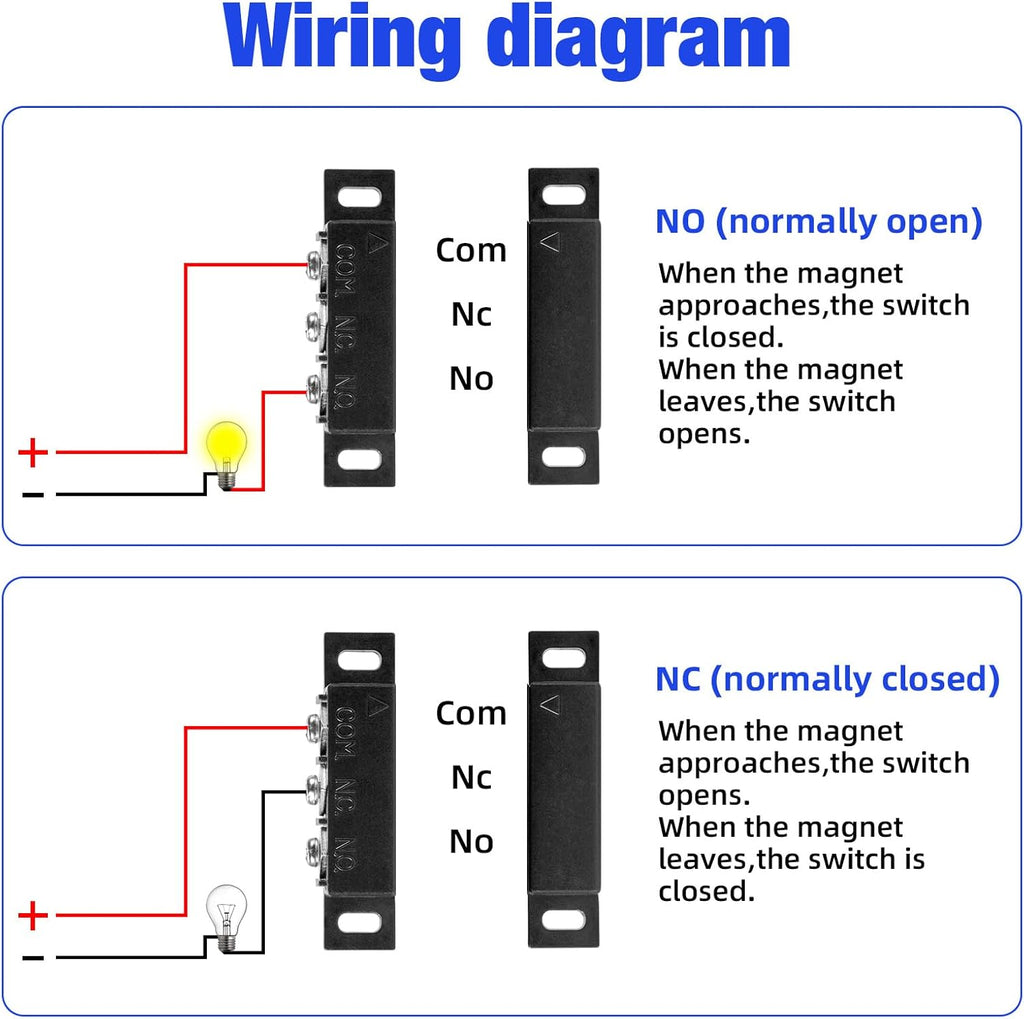 Magnetic Reed Switch Normally Open and Normally Closed NC NO Magnetic Contact Sensor Alarm Magnetic Door Switch,Proximity Switch for Door Alarm, Window Safety, Black,Pack of 2 with 40 Screws
