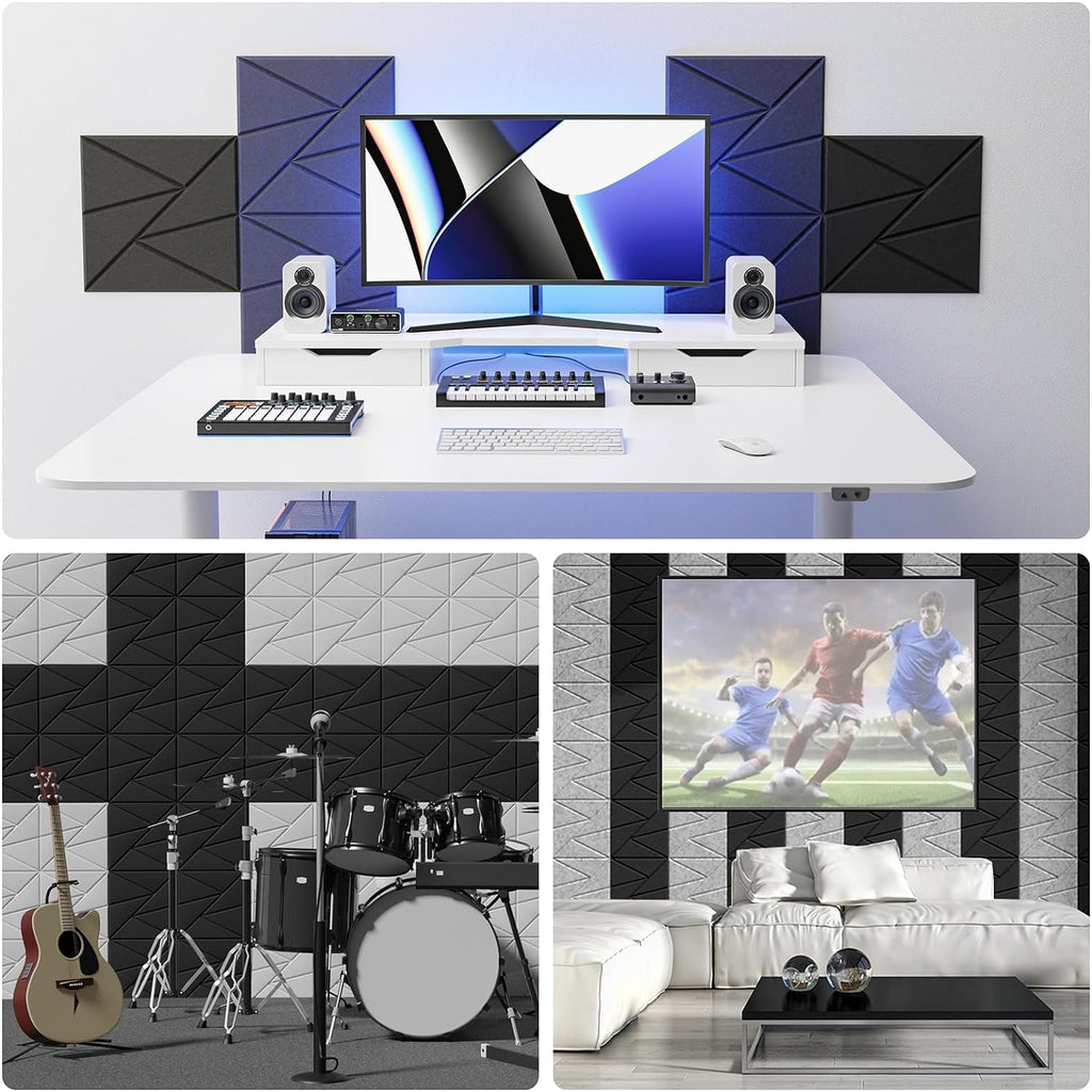 12 pack Acoustic Panels With Self-Adhesive, 12"X 12"X 0.4"Sound Proof Foam Panels, Sound Panels High Density, Soundproof Wall Panels for Home Studio Office-Dark Blue