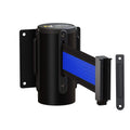 Crowd Control Warehouse - CCW Series WMB-120 Fixed Wall Mount Retractable Belt Barrier - 11 Foot, Black/Blue Stripe Belt with Black Steel Case, Crowd Control Barriers