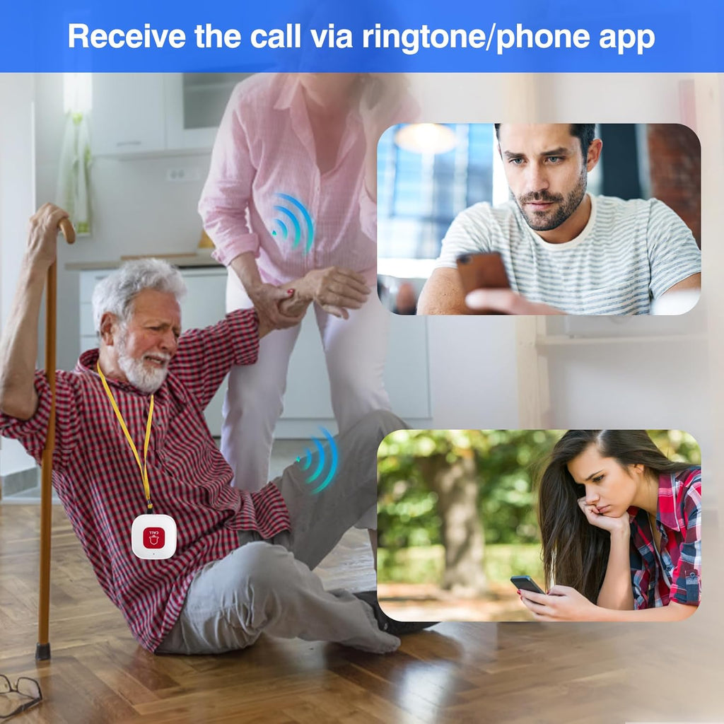 WiFi Elderly Monitoring, Caregiver Pagers Life Alert Systems for Seniors no Monthly Fee, 1 Receiver & 1 Panic Button, Compatible with Tuya Smart/Smart Life APP (Only Supports Wi-Fi 2.4GHz )
