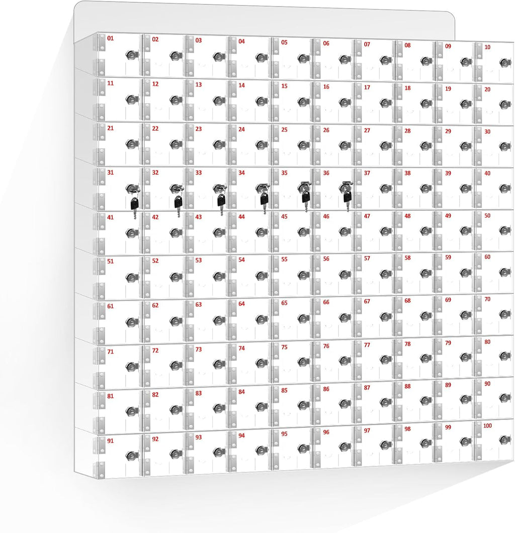 100 Slots Clear Acrylic Cell Phone Locker Box Wall-Mounted with Keys, Lockable Secure Storage Cabinet for Classroom Office Gym, Multi-Use Phone Lock Organizer for Employees Students (Large)
