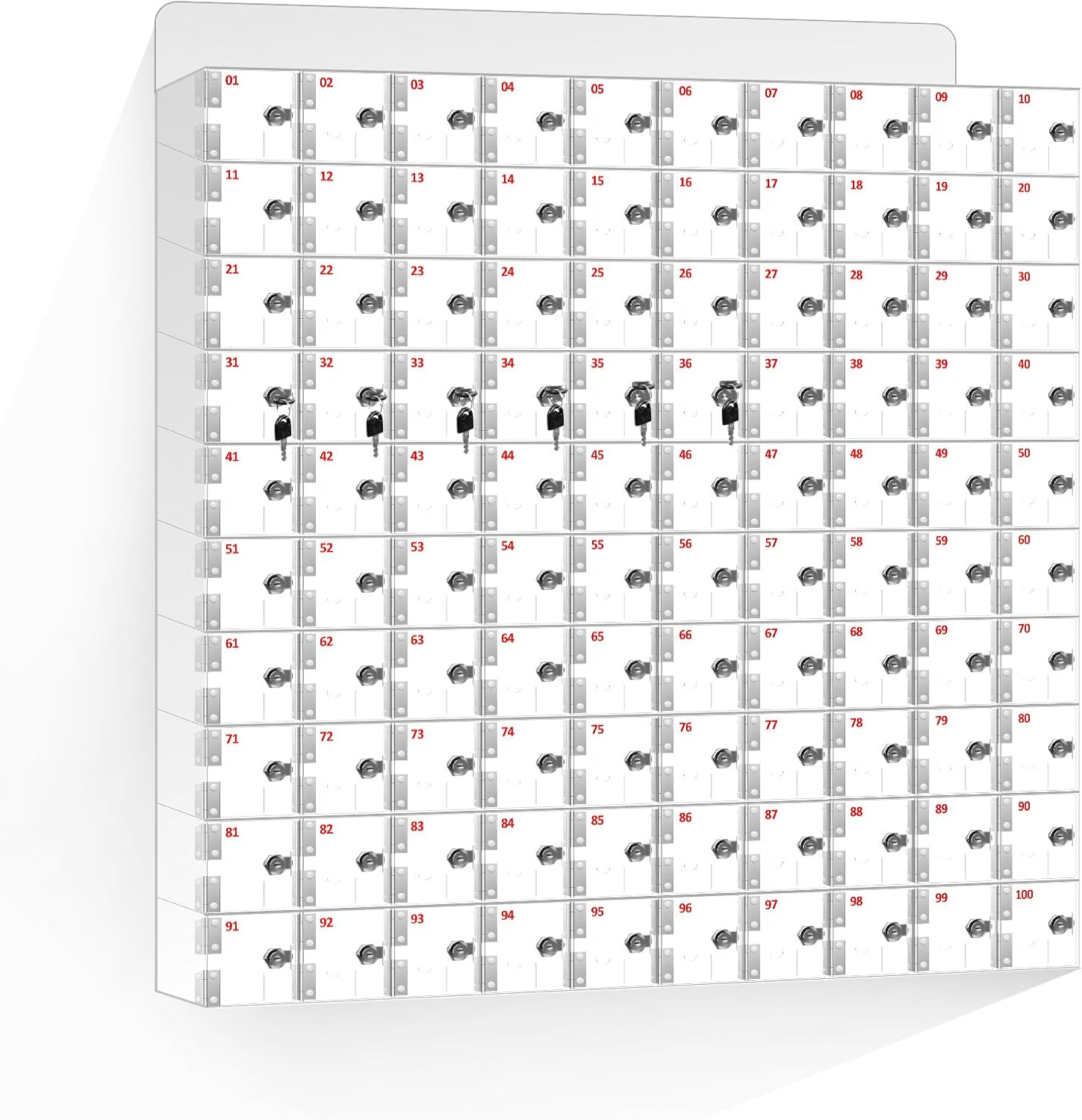 100 Slots Clear Acrylic Cell Phone Locker Box Wall-Mounted with Keys, Lockable Secure Storage Cabinet for Classroom Office Gym, Multi-Use Phone Lock Organizer for Employees Students (Large)