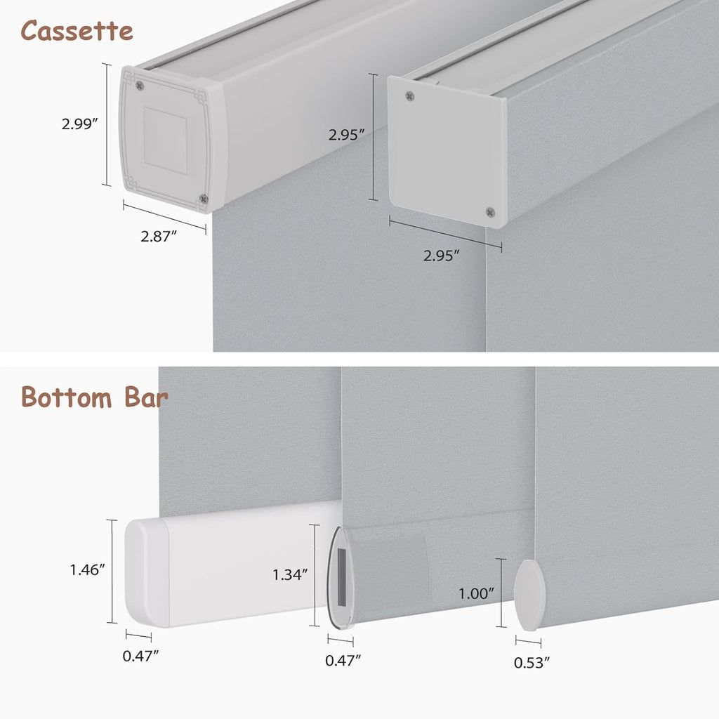 Motorized Roller Blinds with Remote, 100% Blackout Automatic Roller Shades for Bedroom, Bathroom, and Living Room, Customized Size, Morning Haze Gray