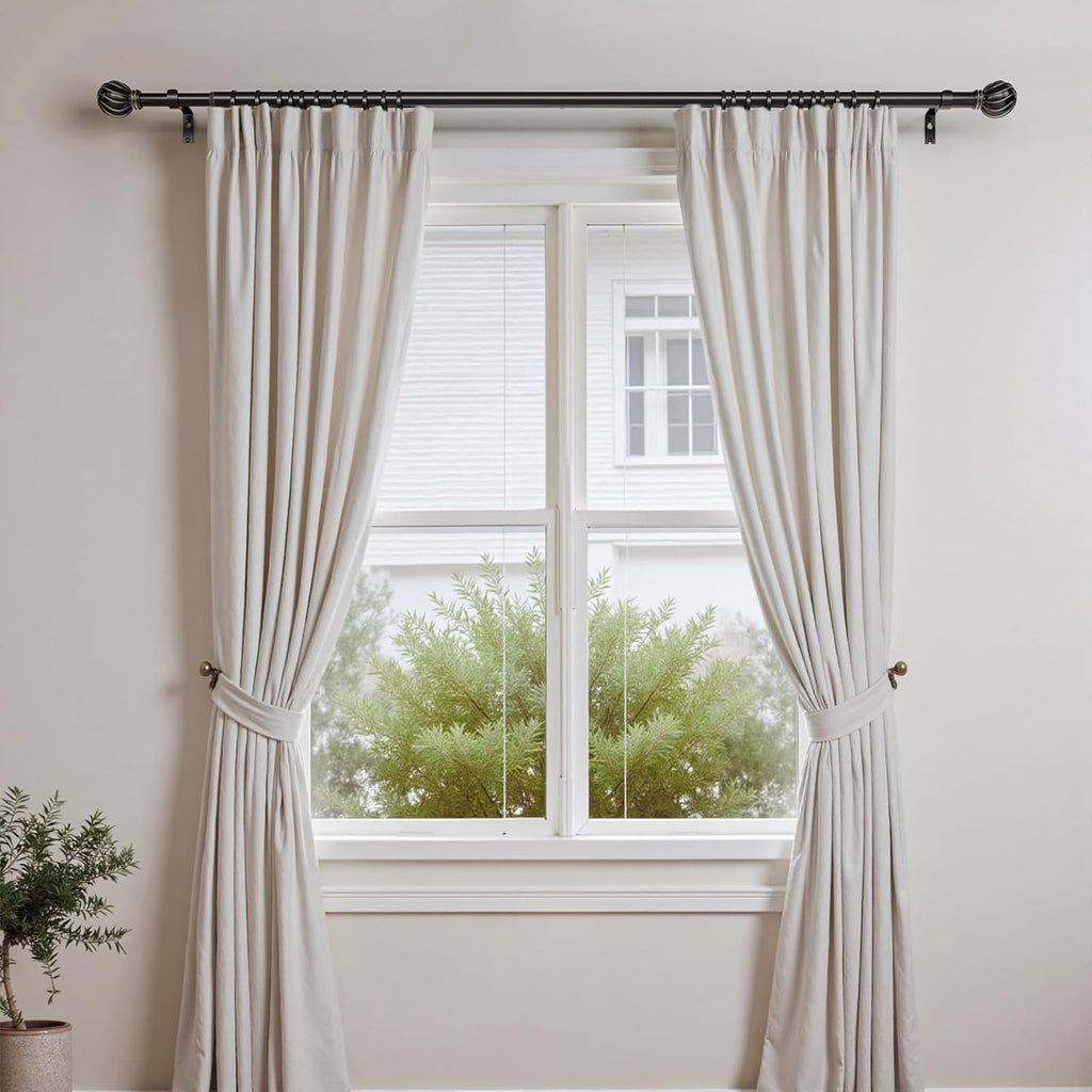 Oneach Black Curtain Rods for Windows 28 to 48 Inch, 7/8" Adjustable Heavy Duty Decorative Drapery Rods with Round Netted Texture Finials (Pack of 1, 18 to 60 Inch)