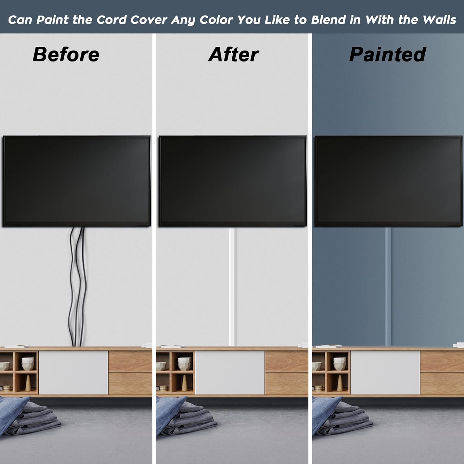 62.8in Cable Cover Wall, White Wire Cover for Wall, Paintable Cord Cover Wall Kit, Cord Hiders for TV on Wall, Hide Cords Wall Mounted TV - Cord Concealer Cable Channel 4xL15.7in W0.98in H0.5in