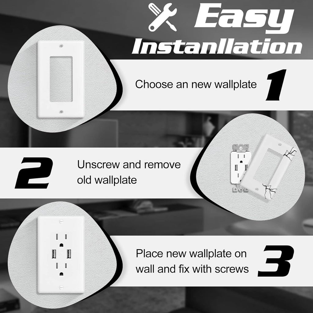 Decorator Wall Plate 1-Gang Light Switch Plate Outlet Cover,Unbreakable Polycarbonate Thermoplastic, White (4-Pack, Single Decorator-White)