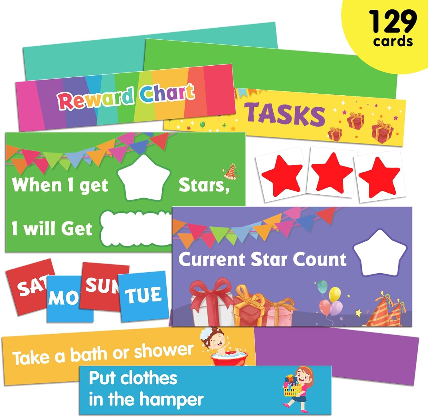 EAMAY Responsibility Pocket Chart | Toddler Routine, Kids Reward Board, Chores Chart, Visual Schedule, Autism Learning Materials for Home School, 129 Cards (32.5''x 25")