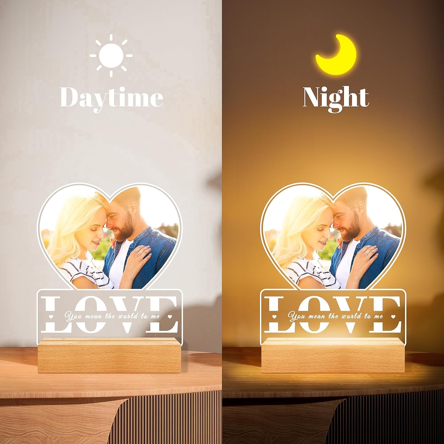 Personalized Picture Frame with Photo, Custom Photo Frame with Night Light, Customized Gifts for Girlfriend Boyfriend, Personalized Anniversary Valentines Day Gifts for Women Men Her Him Couple Wife