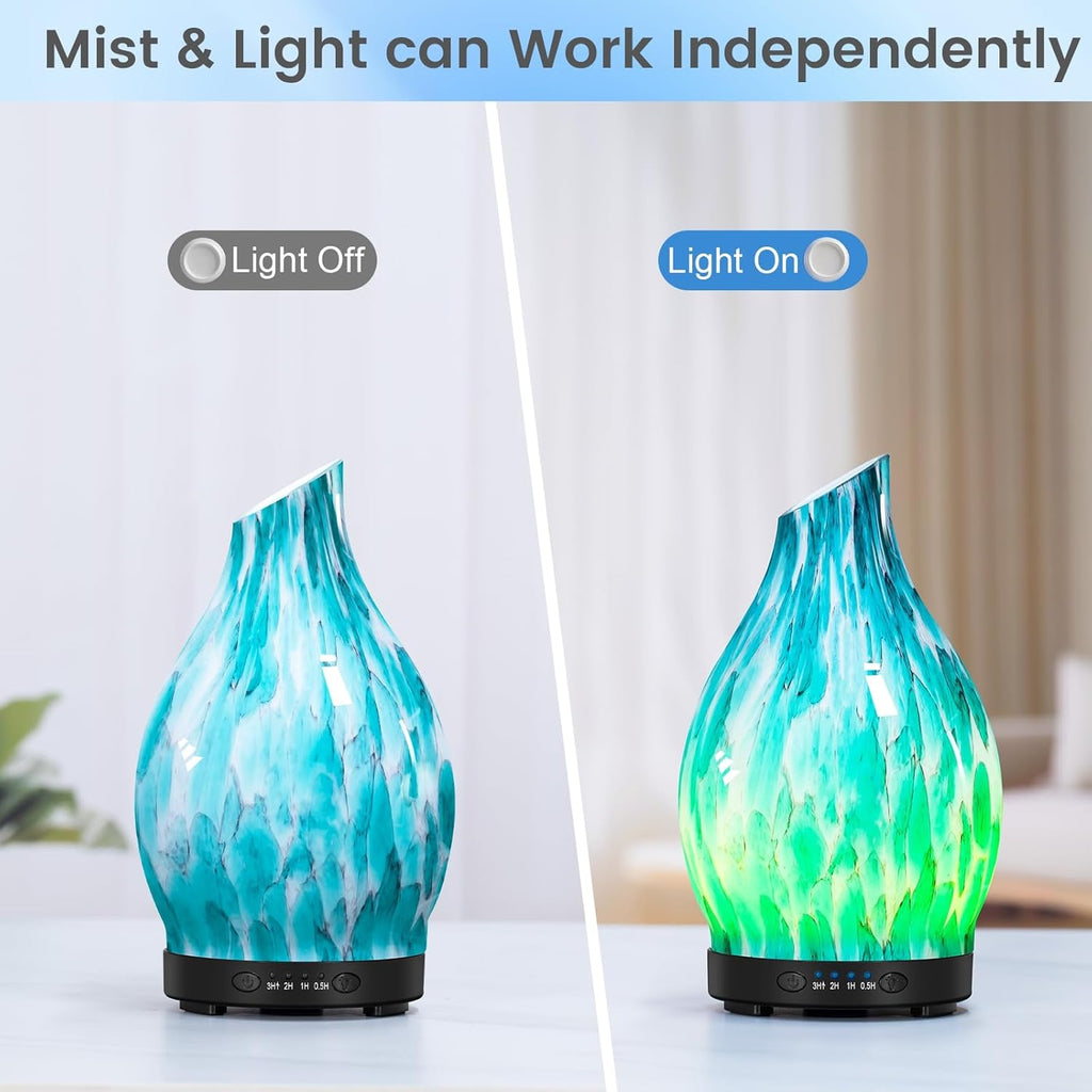 Essential Oil Diffuser, 120ML Glass Aromatherapy Diffuser with Auto Shut-Off and 7 Color LED Lights, Ultrasonic Mist Humidifier with 4 Timer for Home Office Bedroom (Blue Mountain)